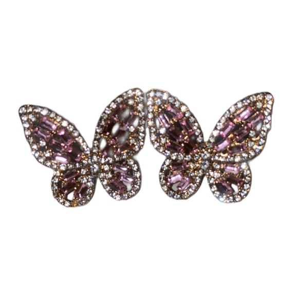 Jewelry - Crystal butterfly earrings pink and white